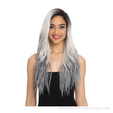Rebecca Fashion long curly silk base classic full quality 13x6 blonde bangs lace front heat resistant synthetic wig with frontal